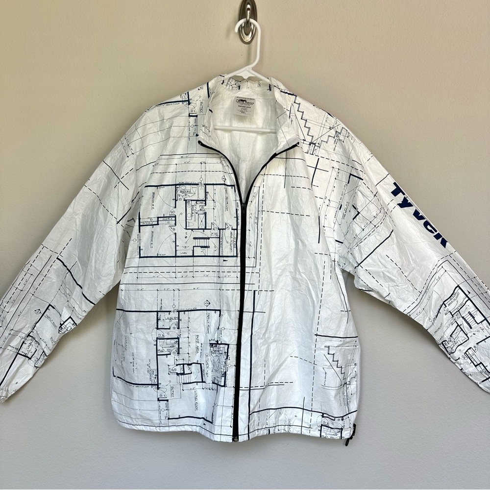 Leslie Jordan Vintage Tyvek Blueprint Zip Jacket Windbreaker XXL